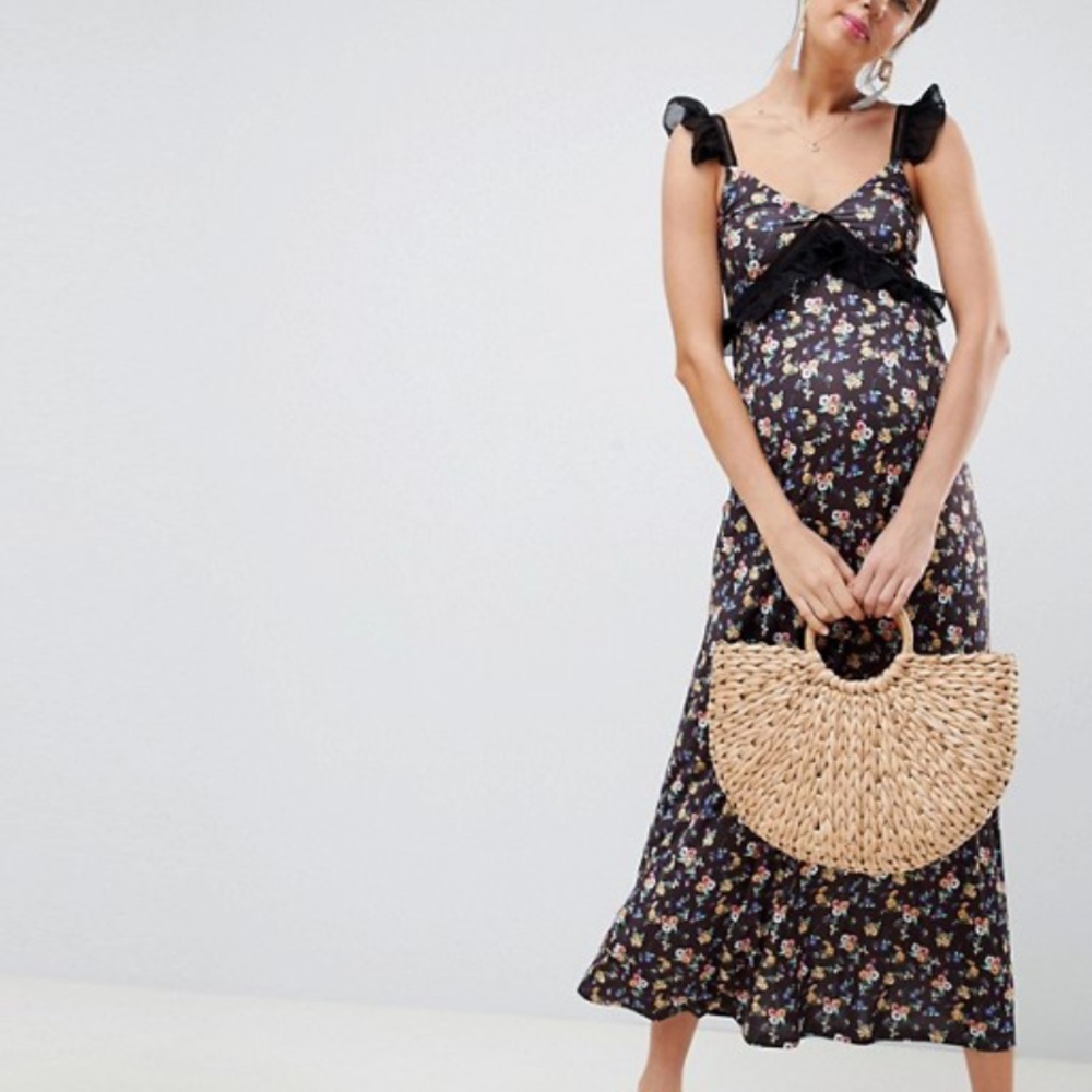 ASOS maternity Maxi Dress ruffle trim sleeve 12
